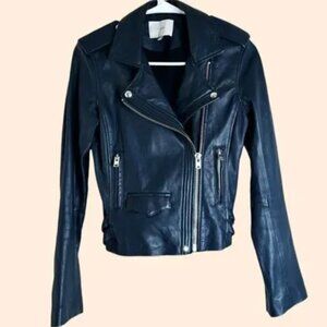 IRO Navy Leather Moto Jacket